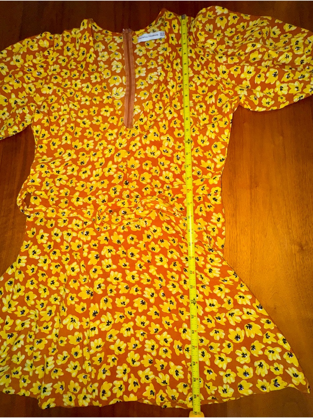 Faithfull the Brand “Ilia” Yellow Floral Mini Dress, Puffed Sleeves, Size 6 - Picture 14 of 14